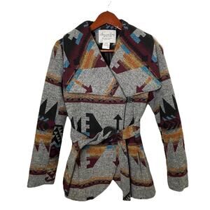 American Rag Geometric Aztec Southwestern Print Belted Jacket Boho Festival Sm